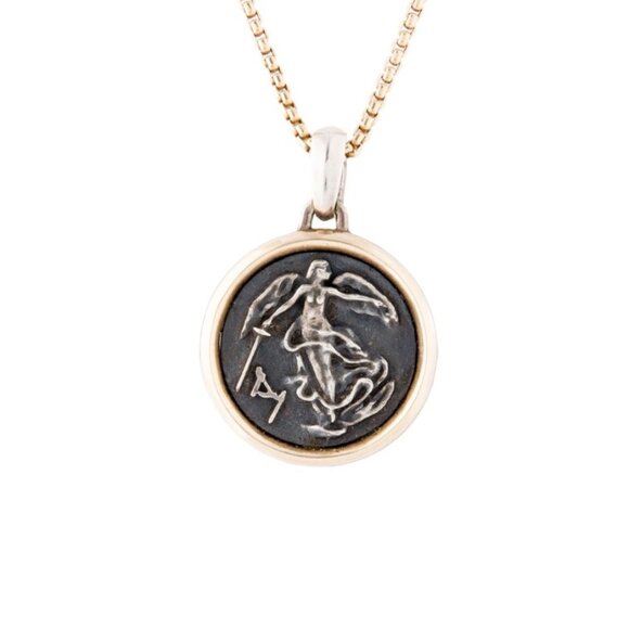 DAVID YURMAN 18K & STERLING SILVER ANGLE COIN AMULET PENDANT NECKLACE - Picture 3 of 13